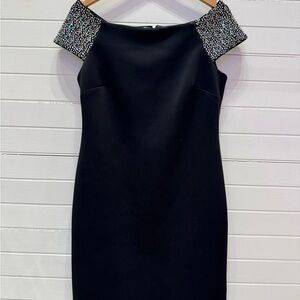 Calvin Klein Elegant Black Dress with Embellished Shoulders